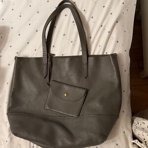 J. Crew Dark Gray 100% Leather Tote - 13x15x6